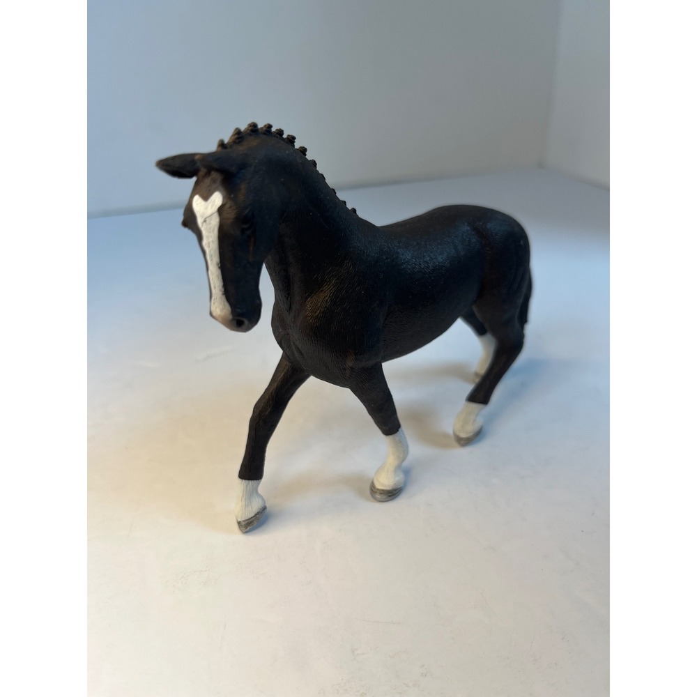 Schleich Black Hanoverian Mare Horse Figurine Braided Mane White Socks 13729